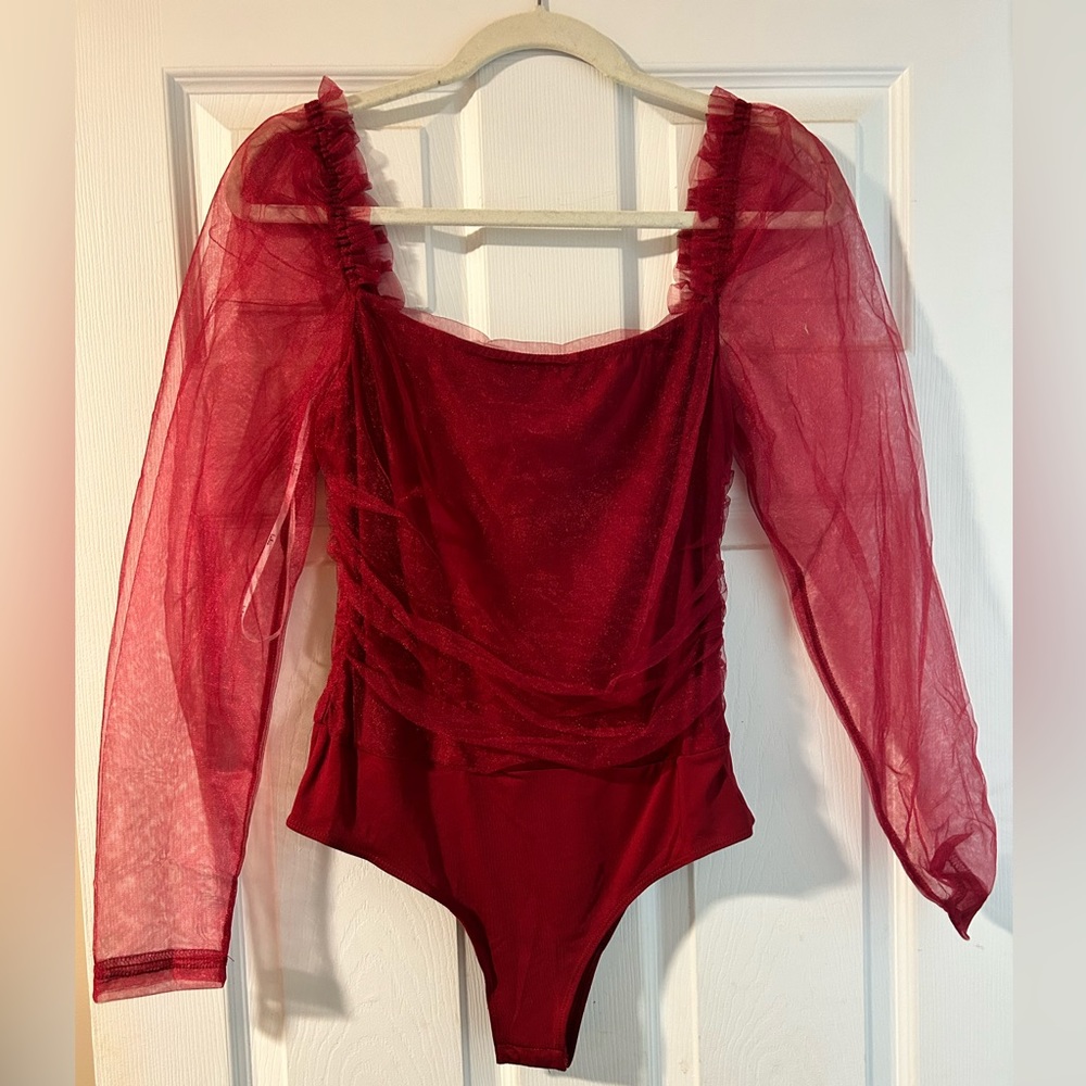 Lulus Red Mesh Bodysuit
